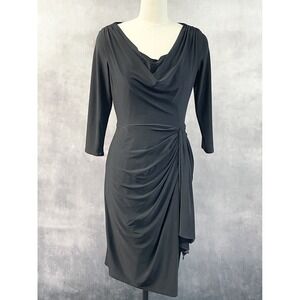 Tadashi Collection Womens Drape Cowl Neck Dress‎ Size M Black Stretch Evening
